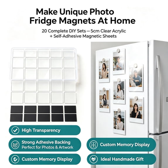 Custom Assembly Kit Lypsnake 20PCS DIY Fridge Magnets Kit, 5cm Clear Acrylic Blank Photo ...