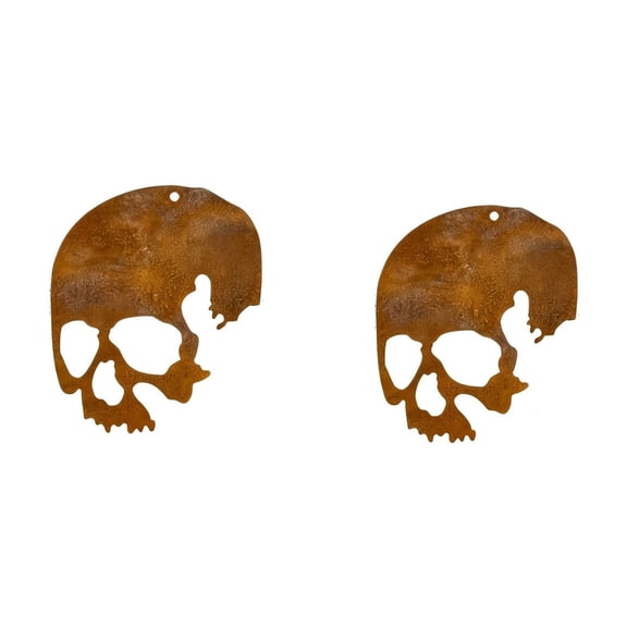Lypsnake 2PCS Rusty Metal Skull Hanging Ornaments,Cutout Weathered Rust Steel Skull Silhouette With Top Hanging Hole,Gothic Hanging Decor for Halloween Front Porch Patio Haunted House Wall Layout