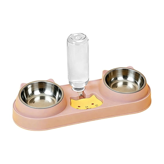 Lypsnake 3 in 1 Cat Bowls Pet Feeder with Water Dispenser, Automatic Waterer Double Stainless Steel Food Bowls, Cat Shaped Non Slip Base for Cats and Small Dogs