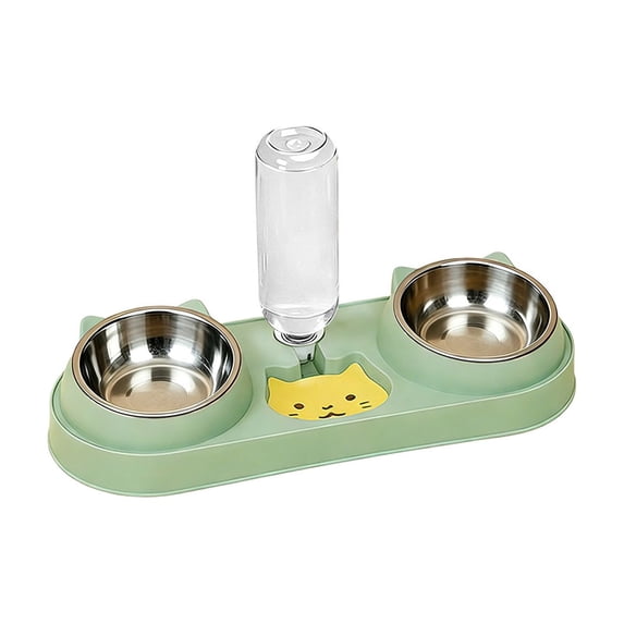 Lypsnake 3 in 1 Cat Bowls Pet Feeder with Water Dispenser, Automatic Waterer Double Stainless Steel Food Bowls, Cat Shaped Non Slip Base for Cats and Small Dogs