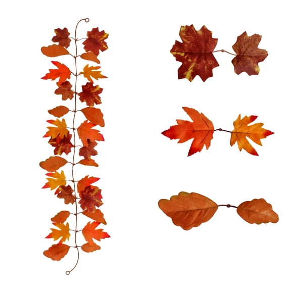 Lypsnake 3.3FT Fall Maple Leaf Garland,Mixed Artificial Maple & Oval Leaves With Loop Ends, Reusable Hanging Decor For Autumn Thanksgiving Halloween Harvest Home Arrangement
