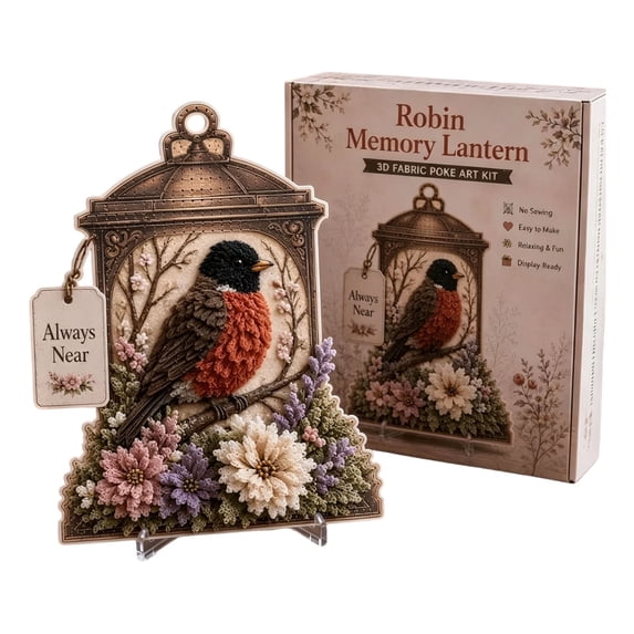 Lypsnake 3D Fabric Poke Art Kit, Robin Memory LanternStyle Poke Craft Set, DIY Poke‑in Cloth Art Kit with Pre‑Printed Board for Home Tabletop Wall MemoryTheme Handmade Decor