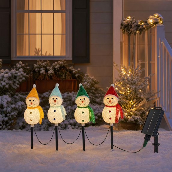 Lypsnake 4PCS Solar Christmas Snowman Stake Lights, Outdoor LED Snowman Pathway Marker Lights with Colorful Hats Scarves, Ground Stake Decor for Yard Garden Lawn Holiday Decor