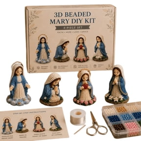 Lypsnake 4Pcs 3D Beaded Virgin Mary DIY Craft Kit,Beginner Different Posture Blessed Mother Floral Base Diamond Bead Set with Step Guide for Religious Handmade Ornament Leisure DIY Craft Supply