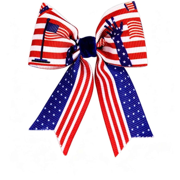 Lypsnake 4th of July Hair Bow Clips, Patriotic American Flag Print Ribbon Bows with Velvet Center, Alligator Hair Clips for 250th Anniversary and Summer Festivals
