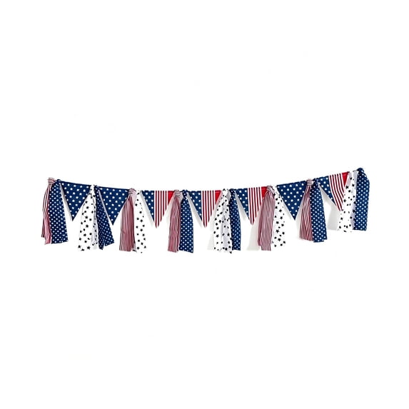 Lypsnake 4th of July Patriotic Fabric Ribbon Banner, Red White Blue Star Stripe Printed Cloth Triangle Tassel Strung Garland,Decor for 250th Anniversary Memorial Day Fireplace Porch Wall Party Layout