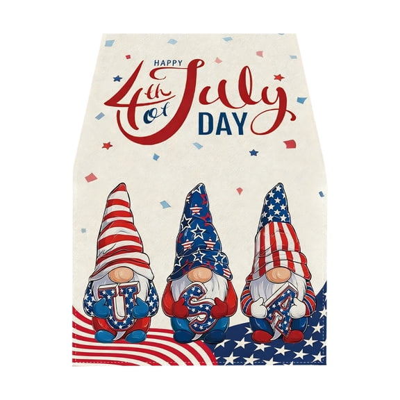 Lypsnake 4th Of July Patriotic Table Runner,Featured With Gnomes Holding "USA" Letters, Confetti And "Happy 4th Of July" Text,Table Ornament For Independence Day Memorial Day Party Dining Decor