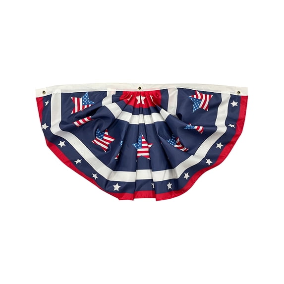 Lypsnake 4th Of July Pleated Half Fan Flags,Navy Blue Background With Star-Shaped American Flag Prints Red White Borders Pleated Center,Patriotic Hanging Decor For 250th Anniversary Porch Balcony