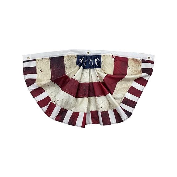 Lypsnake 4th Of July Pleated Half Fan Flags,Vintage Distressed Design With Red White Stripes Pleated Half Fan Shape Reinforced Grommets,Patriotic Hanging Decor For 250th Anniversary Porch Balcony