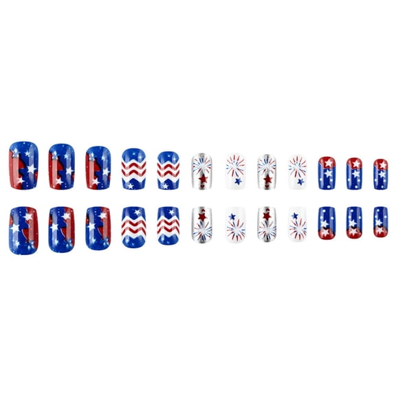 Lypsnake 4th of July Press On Nails, Patriotic Red White Blue Fake Nails with Star & Firework Design, Reusable Square False Nail Tips for Holiday Parties and Daily Wear