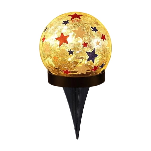 Lypsnake 4th of July Solar Crackle Glass Globe Stake Light, Red White Blue Star LED Pathway Light, Waterproof Patriotic Outdoor Decor for 250th Anniversary Memorial Day Yard Garden Lawn