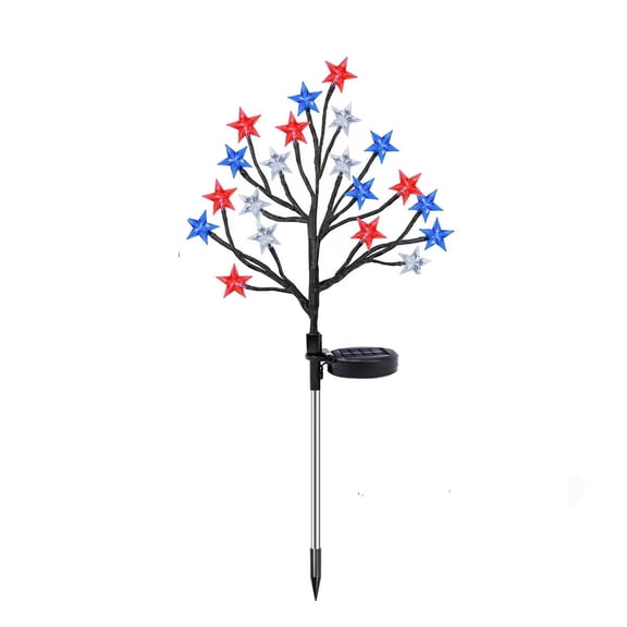 Lypsnake 4th of July Solar Star Tree Stake Lights, Red White Blue LED Patriotic Tree Pathway Lights, Waterproof Outdoor Yard Decor for 250th Anniversary Memorial Day Garden Lawn Lighting