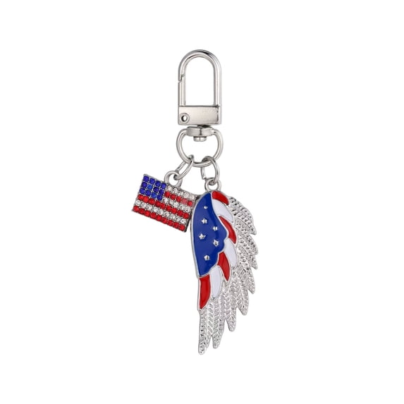 Lypsnake 4th of July USA Patriotic Keychain, Rhinestone American Flag and Enamel Angel Wing Charms, Durable Metal Keyring for 250th Anniversary Accessories and Everyday Use