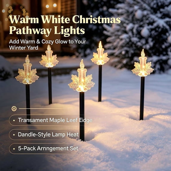 Lypsnake 5PCS Solar Candle Pathway Lights, Warm White LED Solar Powered Candle Stake Lights for Christmas Outdoor Garden Yard Walkway Decor