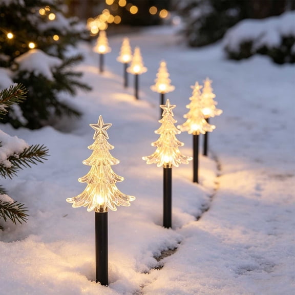 Lypsnake 5PCS Solar Christmas Tree Pathway Lights, Warm White LED Solar Powered Christmas Tree Stake Lights with Star Topper for Christmas Garden Yard Walkway Decor