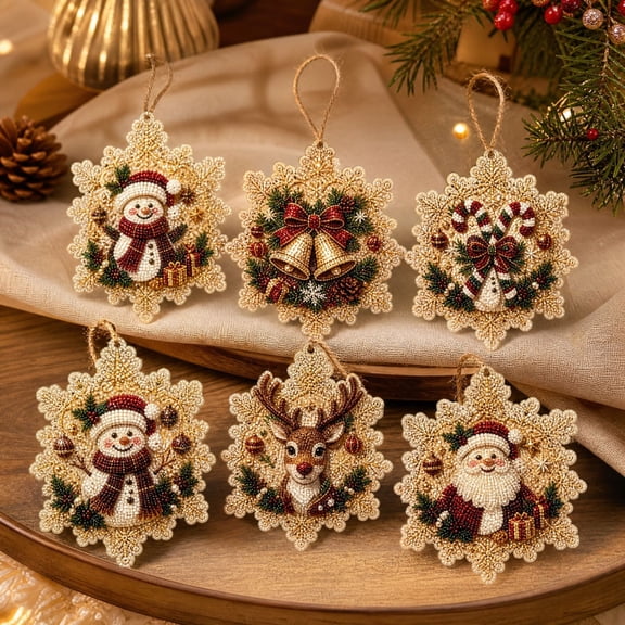 Lypsnake 6PCS DIY Pearl Diamond Art Kits for Adults,5D Snowflake Shaped Christmas Pearl Diamond Ornaments with Hanging String,Handmade Craft Set for Xmas Tree Decor & Holiday Gift