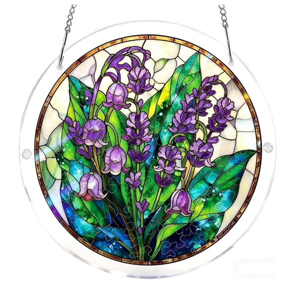 Lypsnake Acrylic Puzzles Sun catchers Window Hanging,Lavender Floral Stained Glass Style Light Refracting Ornament,Decorative Pendant for Garden Patio Window Wall Living Room