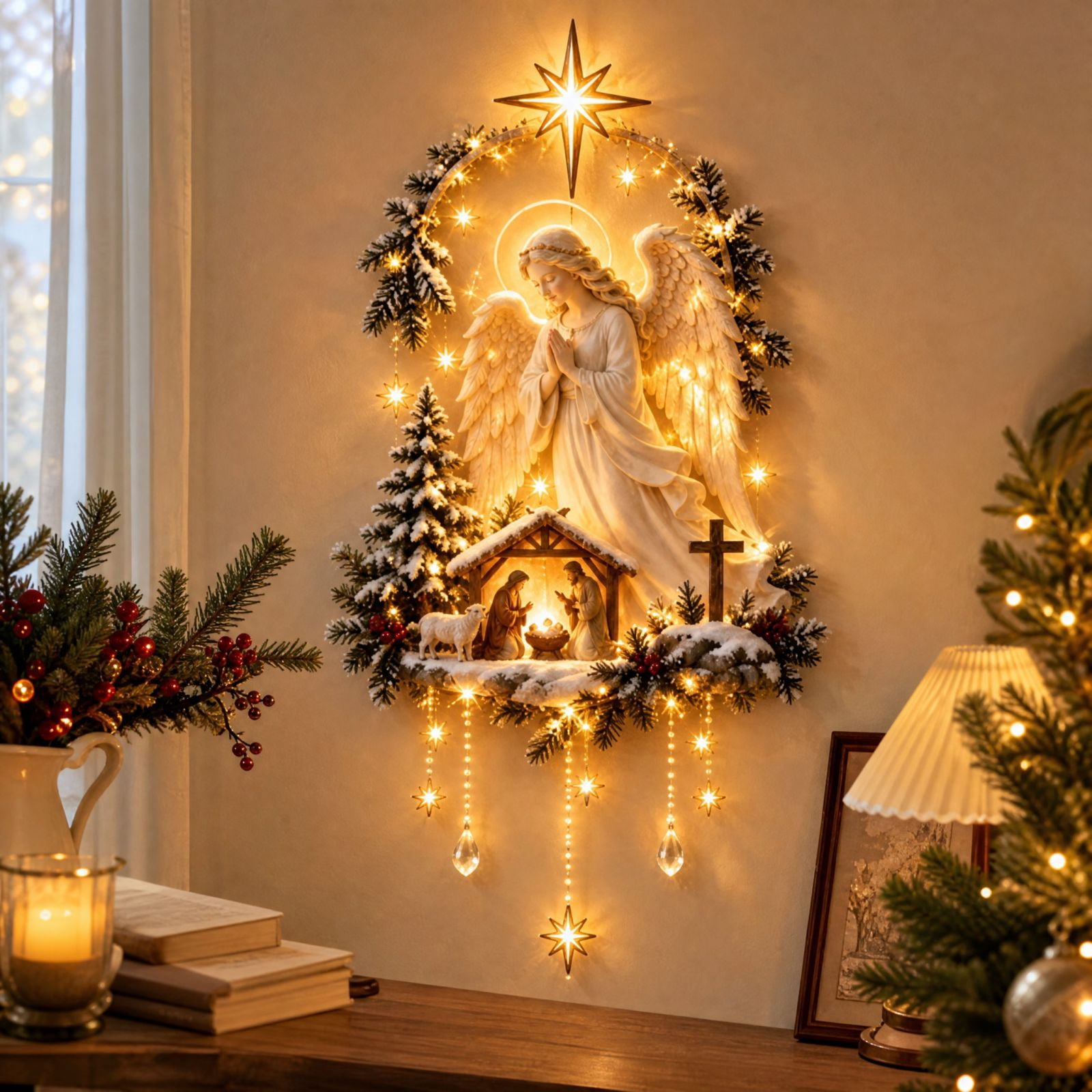 Led Snak Sign Lypsnake Angel Blessing Wall Light, Nativity Scene Wall Decor with Star ...
