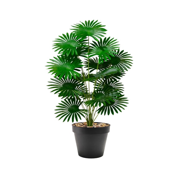 Lypsnake Artificial Fan Palm Tree, Lifelike Fake Tropical Fan Leaf Plant with Pebble Pot, Low-Maintenance Faux Palm Tree for Indoor Home Office Living Room and Modern Farmhouse Decor