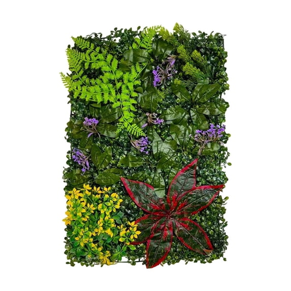 Lypsnake Artificial Grass Wall Boxwood Panels,Mixed Foliage with Variegated Leaves Flower Berry Decor,Interlockable Square Plant Mat for Patio Garden Backdrop Greenery Wall Store Landscape Decor