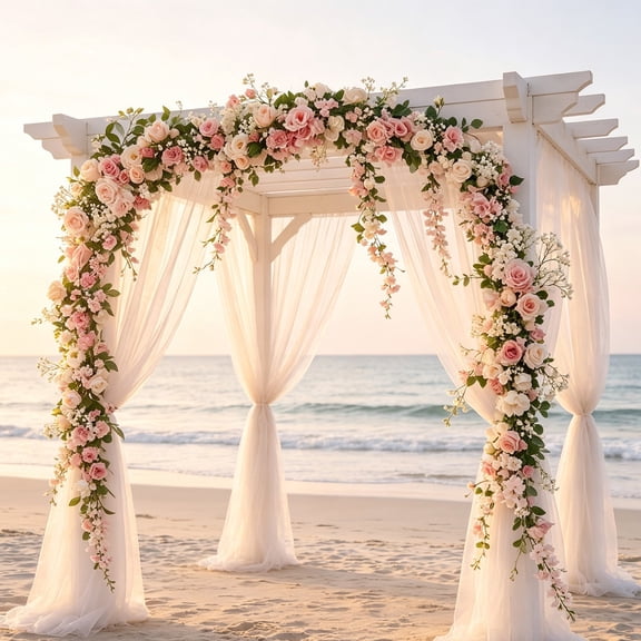 Lypsnake Artificial Rose Flower Garland, Pink & Cream White Fake Rose Vine with Green Leaves, Hanging Floral Swag for Wedding Arch Ceremony Backdrop Table Mantel Party Home Wall Decor