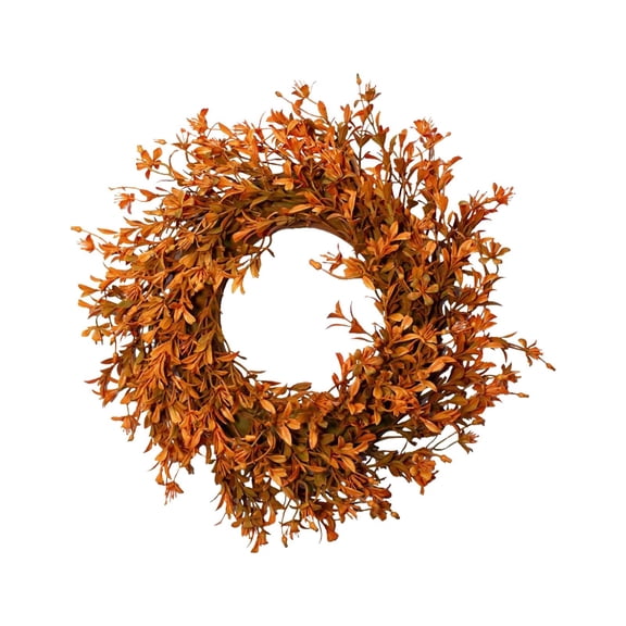Lypsnake Autumn Artificial Leaf Wreath, Handmade Twig Base with Layered Orange Brown Dry Faux Leaves,Rustic Decor for Fall Harvest Thanksgiving Home Porch Fireplace Cottage Holiday Decor