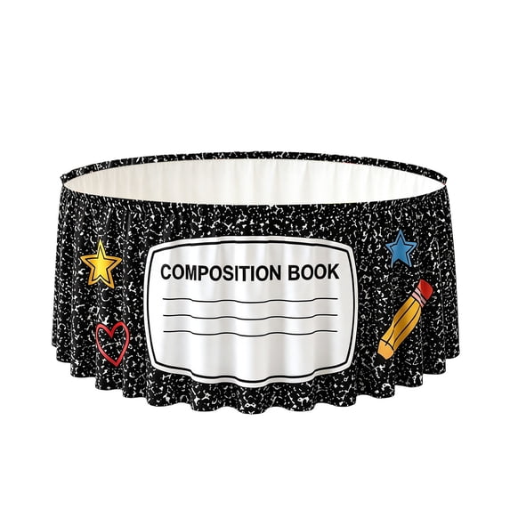Lypsnake Back to School Round Table Skirt, Composition Book Print Table Cloth, Classroom Play Table Skirting for Preschool Kindergarten Decor
