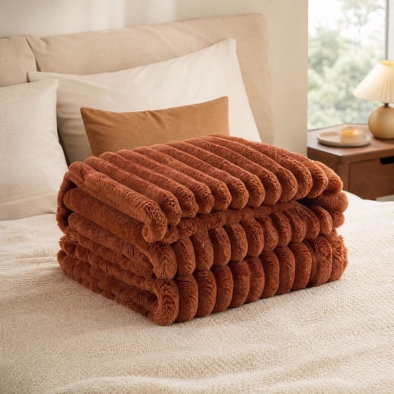 Lypsnake Bubble Faux Fur Throw Blanket, 59X79 Inch Basket Weave Ribbed Texture Blanket,Soft Warm Decorative Throw for Sofa Bed Living Room Home Decor