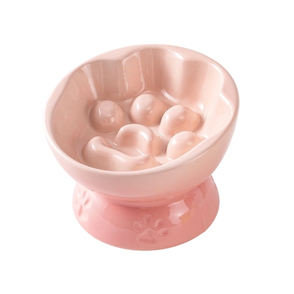 Lypsnake Cat Ceramic Slow Feeder with Paw Design,Tilted Raised Neck Protection Bowl,Macarons Series Elevated Food Bowl with Non Slip Base for Cats and Small Dogs Eating and Digestion