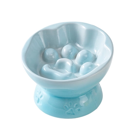 Lypsnake Cat Ceramic Slow Feeder with Paw Design,Tilted Raised Neck Protection Bowl,Macarons Series Elevated Food Bowl with Non Slip Base for Cats and Small Dogs Eating and Digestion