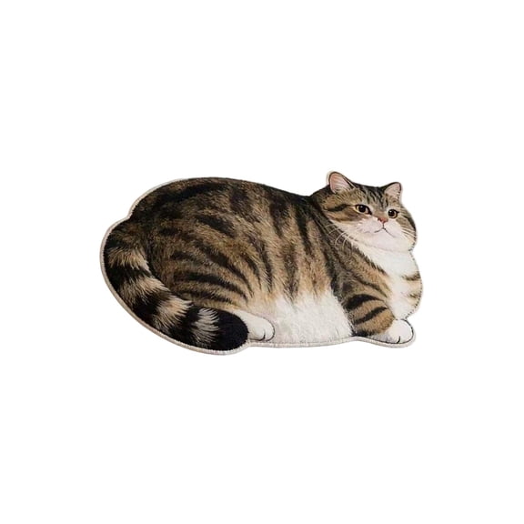 Lypsnake Cat Shaped Bath Mat, Realistic Fluffy Tabby Cat Non Slip Floor Rug, Absorbent Decorative Door Mat for Bathroom Entryway Home Decor