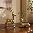thumbnail image 1 of Lypsnake Christmas Resin Reindeer Figurine Set Of 2, Metallic Gold Finished Standing & Lying Deer Statues With Elegant Antler, Tabletop Ornament For Modern Home Decor, 1 of 7