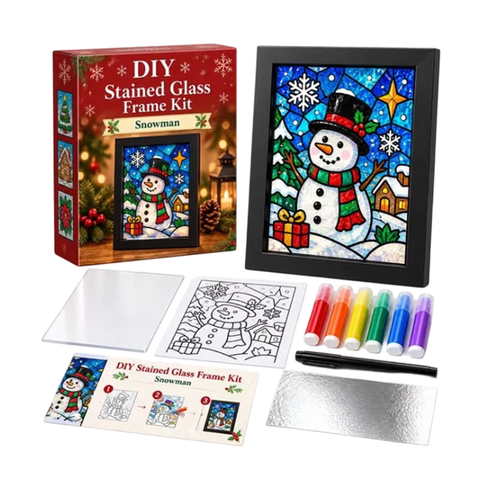 Lypsnake Christmas Stained Glass Art Frame Kit, 7.87 Inch Acrylic Paint ...