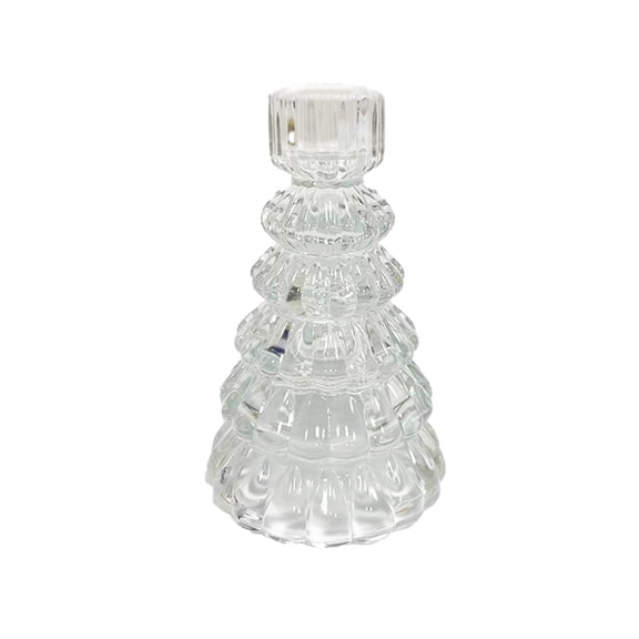 Lypsnake Christmas Tree Taper Candle Holder, Clear Embossed Glass Tree Candlestick, Vintage Tabletop Candelabra for Christmas Holiday Dining Mantel Decor