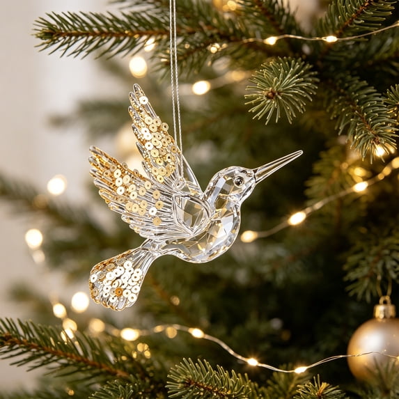 Lypsnake Clear Acrylic Sequins Christmas Ornaments,Transparent Hummingbird Shape Xmas Tree Decor,Reflective Animal Figurine for Christmas Tree Window Decor