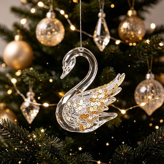 Lypsnake Clear Acrylic Sequins Transparent Swan Shape Reflective Animal Figurine Christmas Ornaments