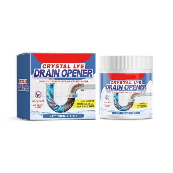 Lypsnake Crystal Lye Drain Opener Powder, Fast-Acting Formula Dissolves Hair Grease & Soap Scum, Pipe-Safe Sewer Cleaner for Household Kitchen Bathroom Toilet & Sink Clogs