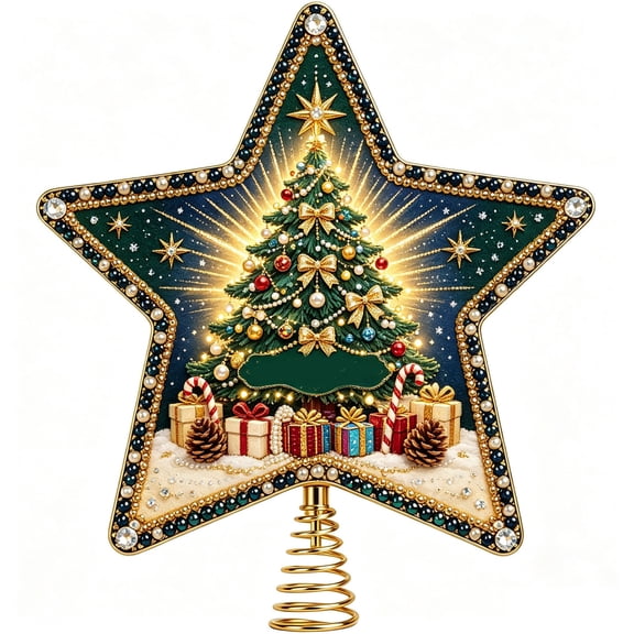 Lypsnake DIY Christmas Tree Topper Pearl Diamond Art Kit, Xmas Tree Star Shape Diamond Tree Top Ornament,Handmade Gem Art Tree Topper for Christmas Tree Decor