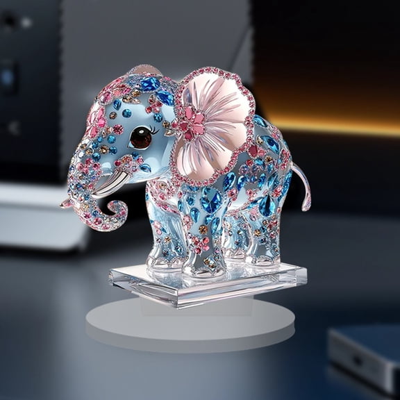 Lypsnake Elephant 2D Plastic Figure with Stand-Crystal Elephant Desktop Ornament,Sparkling Rhinestone Pattern Blue Pink Elephant Figurine for Living Room Bedroom Office Tabletop Decor Lucky Gift