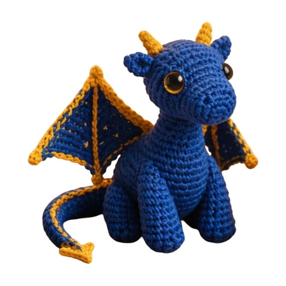 Lypsnake Emotional Support Dragon Pocket Buddy, Hand Crocheted Yarn Mini Dragon Figurine with Contrast Golden Trim,Cute Anxiety Relief Pocket Hug Companion for Tabletop Decor & Stress Relief Doll