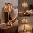 thumbnail image 1 of Lypsnake Fabric Striped Table Lamp, Pleated Brown Striped Lampshade Desk Lamp with Battery& USB Rechargeable, Rechargeable Decorative Bedside Lamp Night Light for Bedroom Living Room Side Table Decor, 1 of 7
