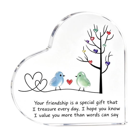 Lypsnake Friendship Seaglass Keepsake Plaque,Acrylic Bird Tree Desk Sign with Friendship Quote, Heart Acrylic Tabletop Ornament Gift for Best Friend
