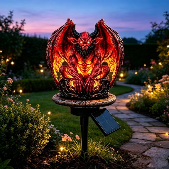Lypsnake Gargoyle Solar Garden Stake Light, Glowing Gothic Outdoor Decor with LED Illumination, Weather Resistant Resin Statue Lamp for Halloween Lawn Patio Pathway