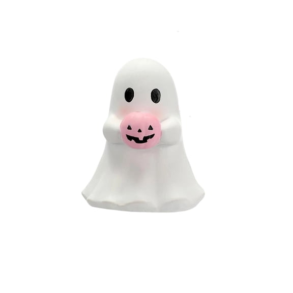 Lypsnake Ghost Holding Pink Pumpkin Figurine, Pastel Resin Ghost Statue, Kawaii Spooky Tabletop Ornament for Tiered Tray Shelf Halloween Home Decor
