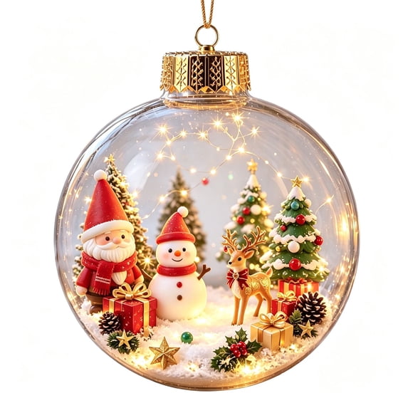 Lypsnake Glowing Christmas Story Ornament, Clear Glass Ball Christmas Tree Hanging Ornament with Snowman Winter Village Scene, Festive Bauble for Xmas Tree Holiday Home Decor