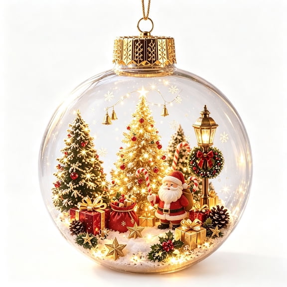 Lypsnake Glowing Christmas Story Ornament, Clear Glass Ball Christmas Tree Hanging Ornament with Snowman Winter Village Scene, Festive Bauble for Xmas Tree Holiday Home Decor