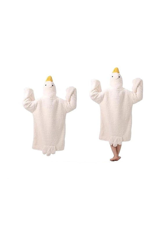 Goose Blanket Hoodie Onesie, Oversized Wearable Design With Cute Goose Head Hood And Yellow Beak, Cozy Animal Themed Loungewear For Home Sleepovers And Themed Parties