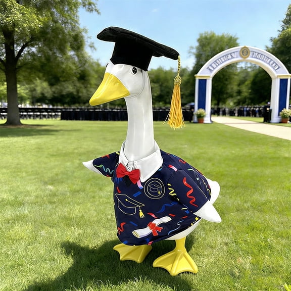 Lypsnake Graduation Porch Goose Outfit with Graduation themed prints,23 Inch Graduation Bachelor Gown Cement Goose Clothes,Graduation Courtyard Statue Custom for Patio Outdoor Garden Decoration