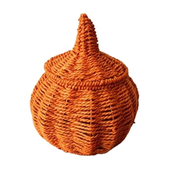 Lypsnake Halloween Woven Seagrass Pumpkin,Handmade Rattan Pumpkin Storage Jar With Lid,Basket for Coffee Bar Mantel Dining Table Candy Storage Halloweens Treat Holder