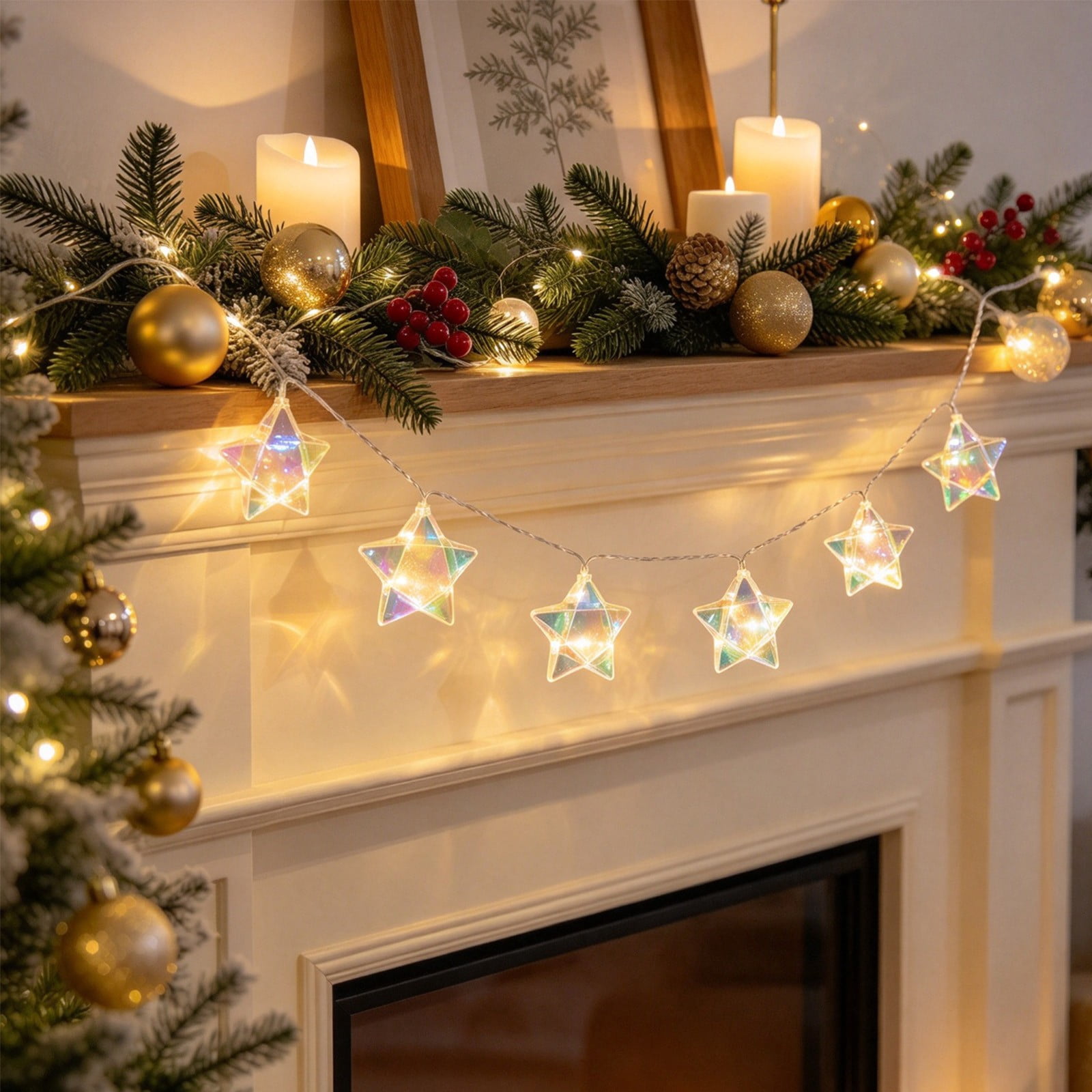 Lypsnake Holographic Star String Lights, 5FT 10-LED Iridescent ...